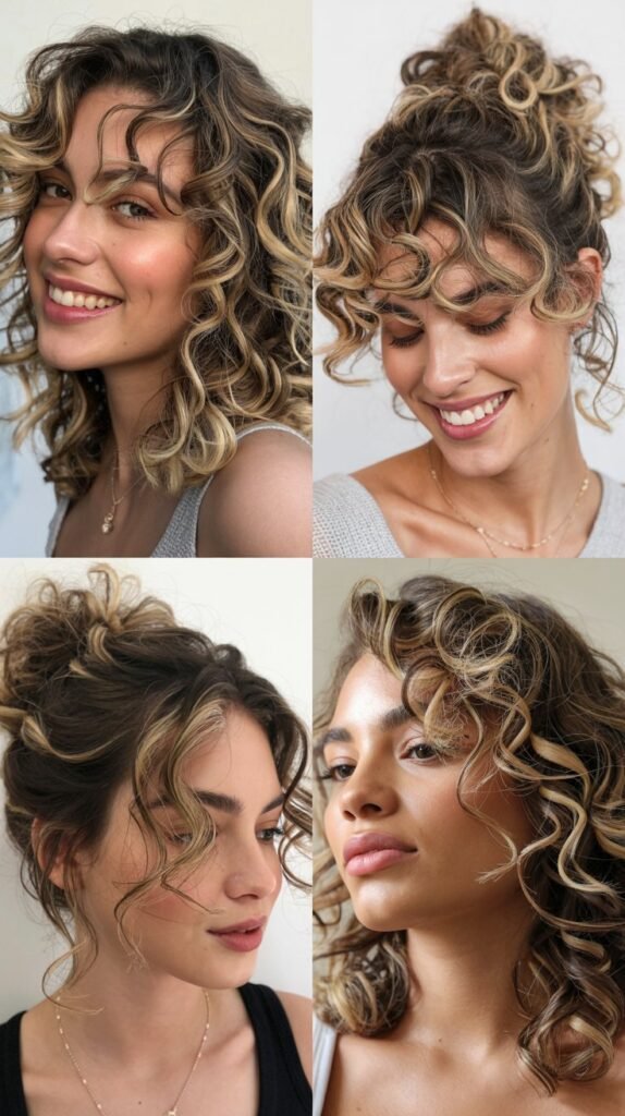 Sandy Blonde Highlights on Light Brown Curls