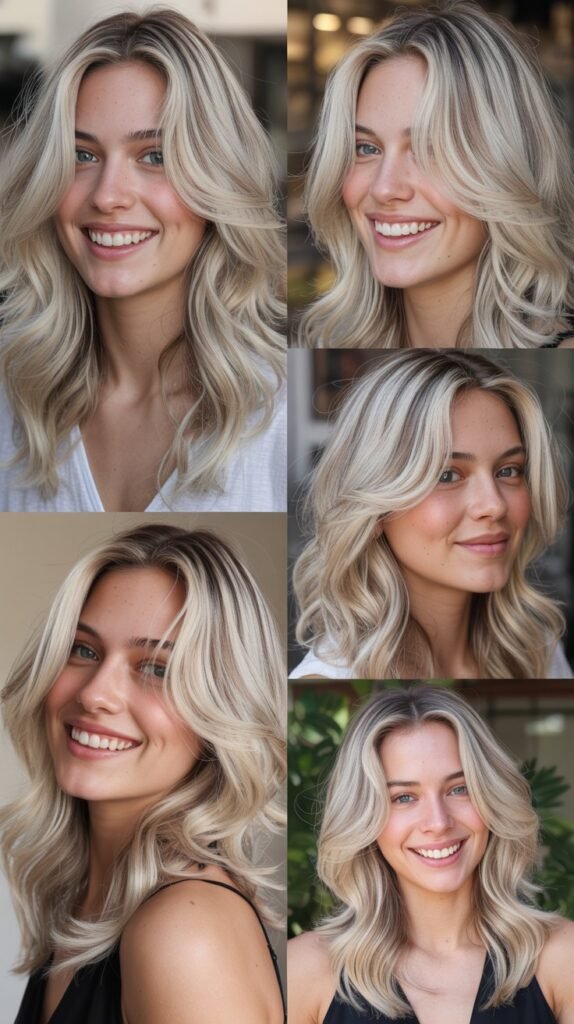 Platinum Blonde Highlights with V-Cut Long Layers