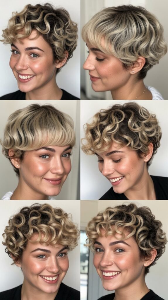 Arctic Blonde Highlights on Tight Curly Pixie