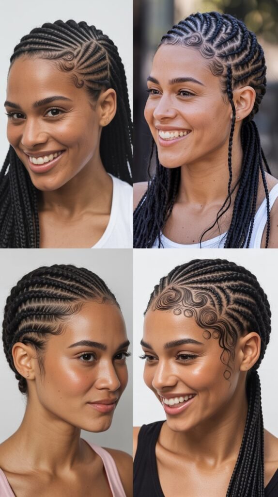 Curved Undercut Cornrows With Hard Part