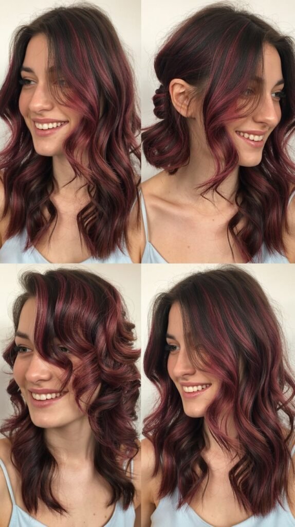 Burgundy Balayage with Soft Wavy Layers