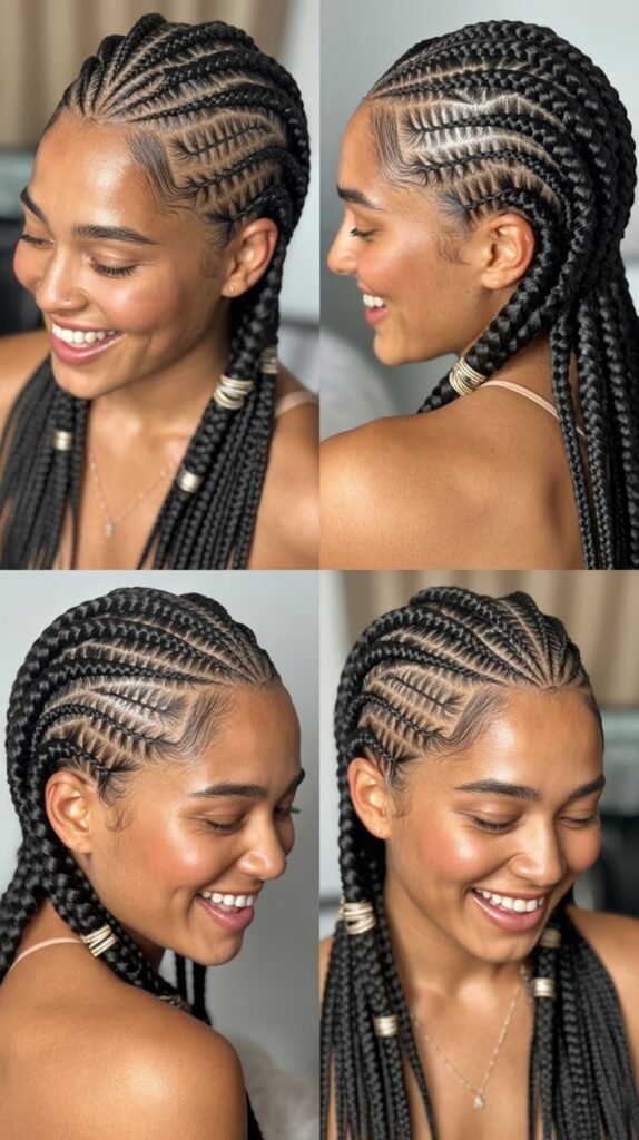 Zigzag Cornrows with Line Design Accents