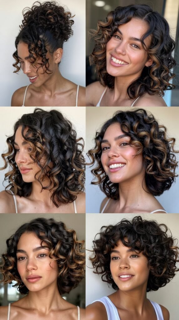  Ash Brown Highlights on Black Curls