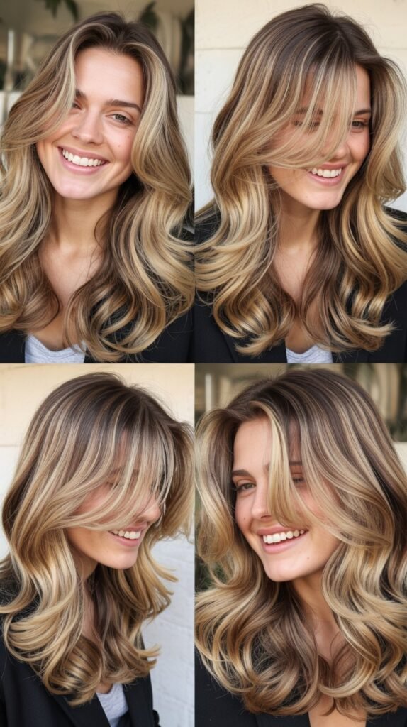 Golden Blonde Highlights with Waterfall Layers