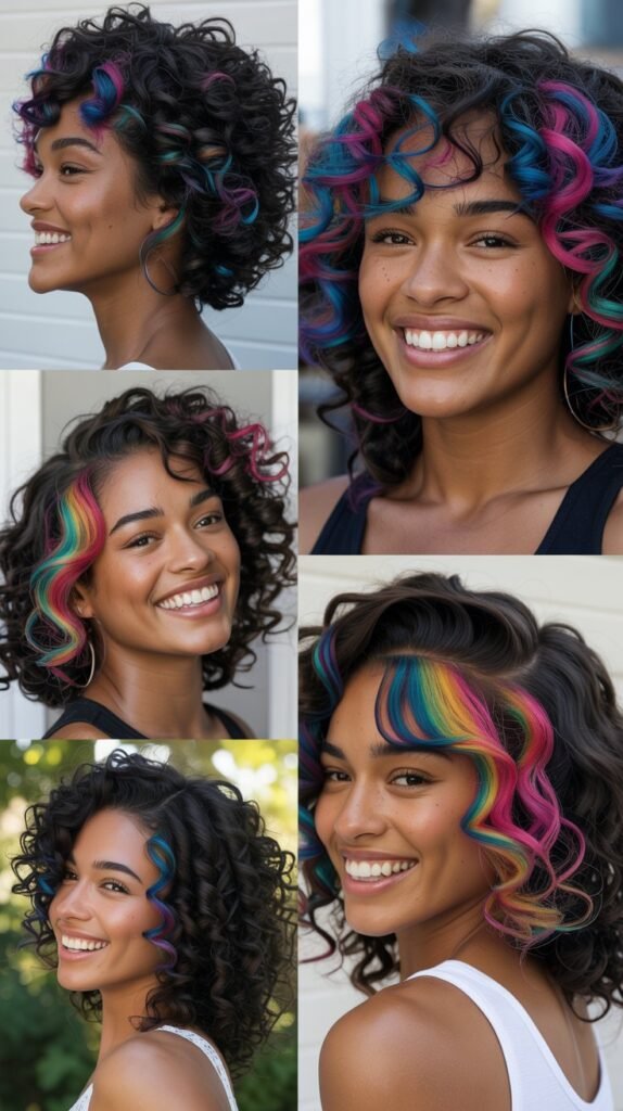Rainbow Highlights on Black Curls