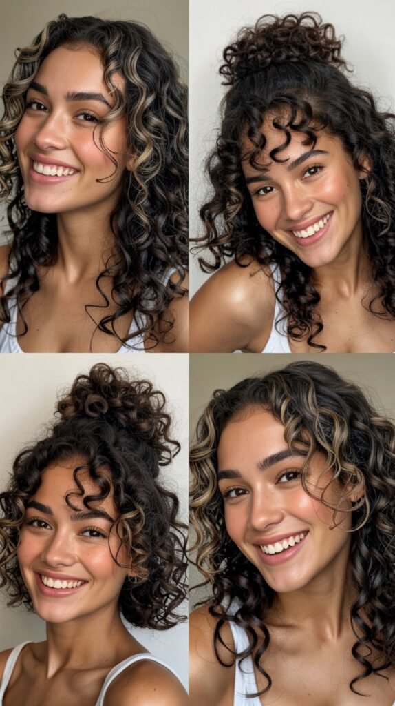 Jet Black Highlights on Dark Brown Curls