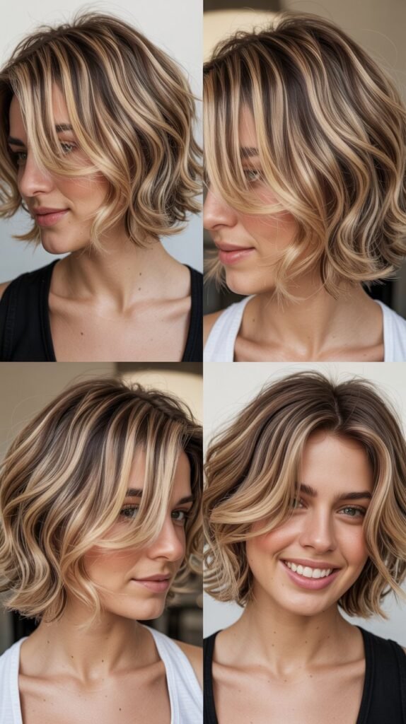 Champagne Blonde Highlights with Choppy Bob Layers