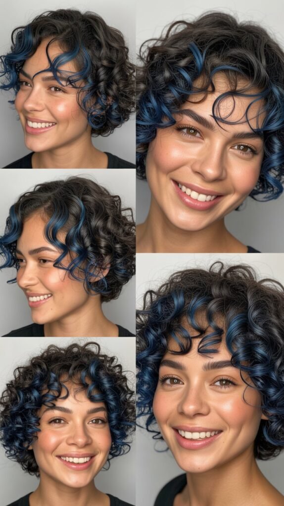  Midnight Blue Highlights on Natural Short Curls