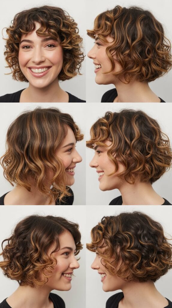 Toffee Highlights on Short Curly Bob