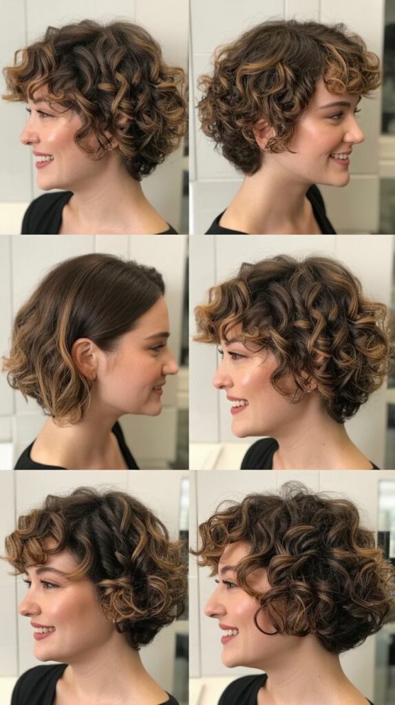  Ash Brown Highlights on Short Curly Layers