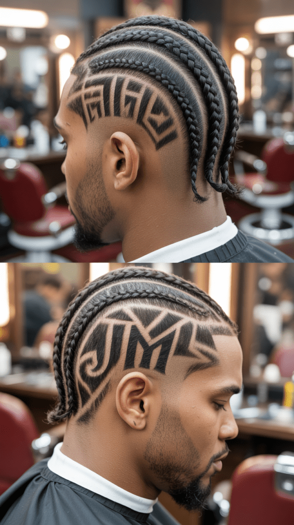 Cornrows with Hair Design Patterns