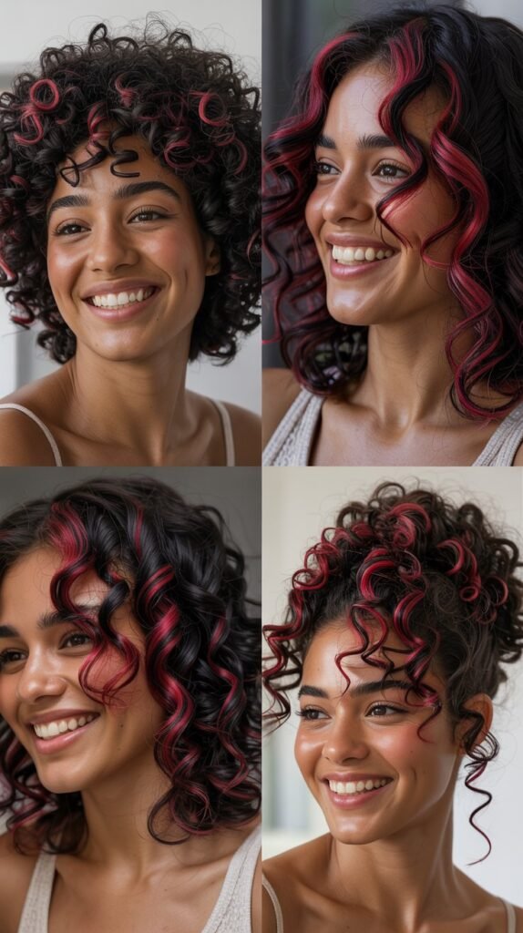 Crimson Highlights on Black Curls