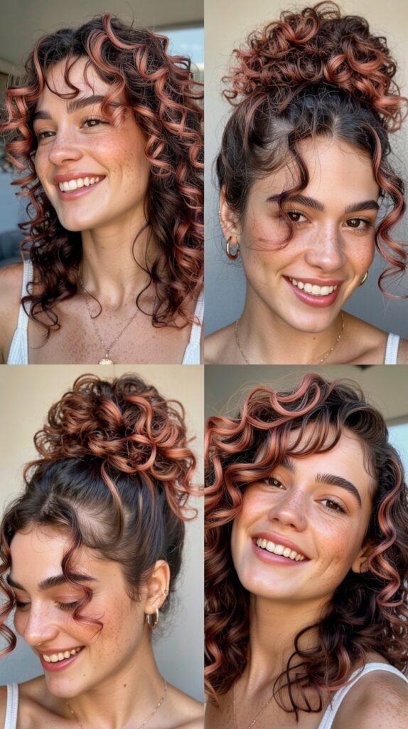 Rose Gold Highlights on Auburn Curls