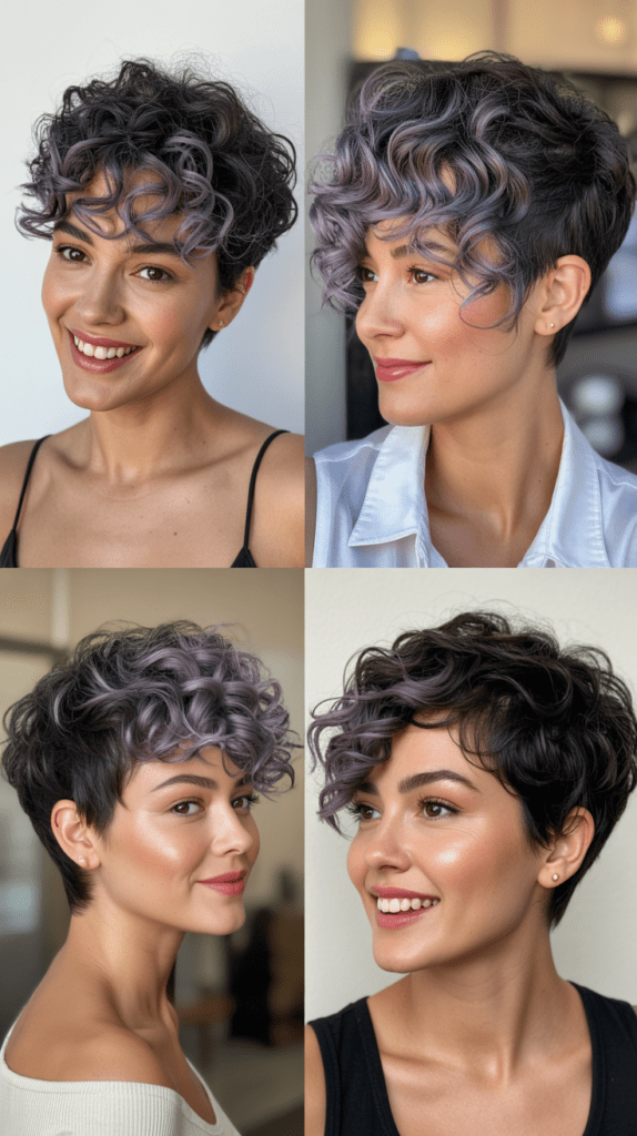  Lavender Gray Highlights on Tight Curly Pixie