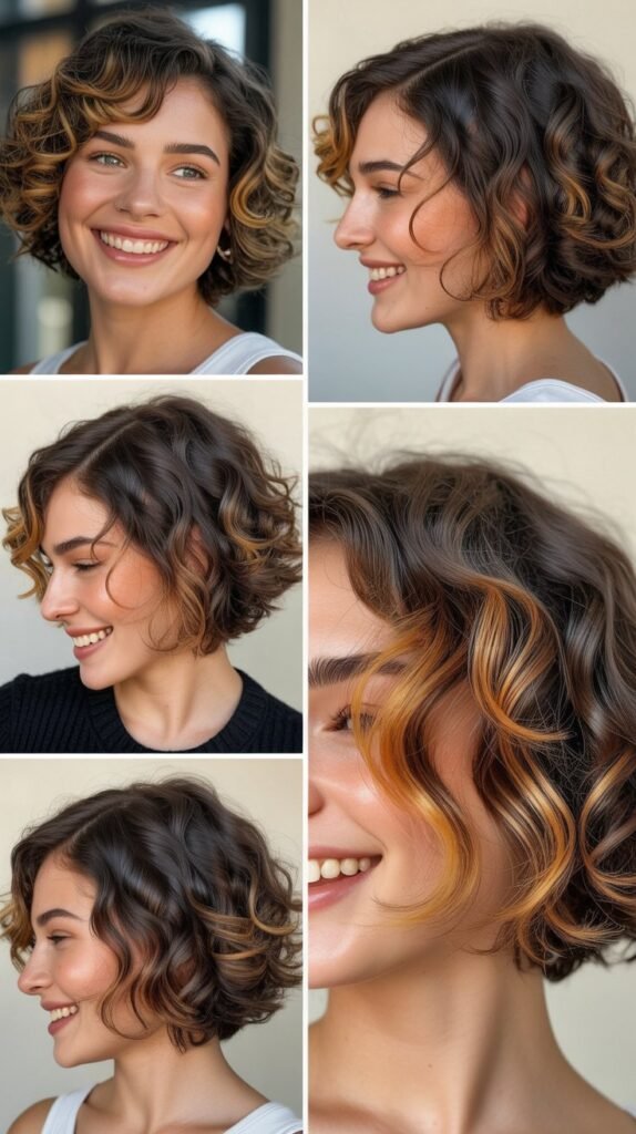  Amber Highlights on Short Curly Bob