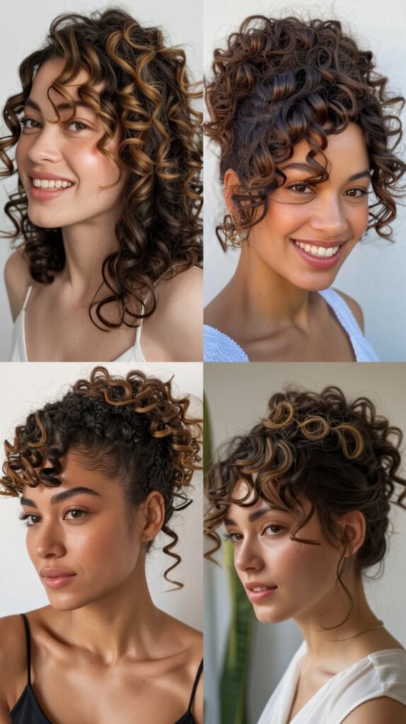 Honey Brown Highlights on Dark Brown Curls