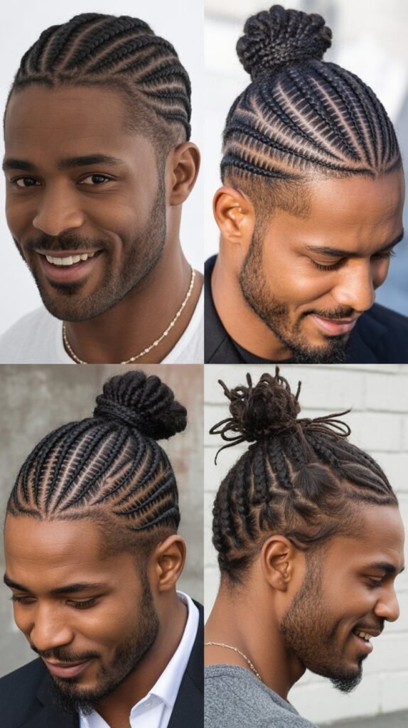  Cornrows with Man Bun or Top Knot