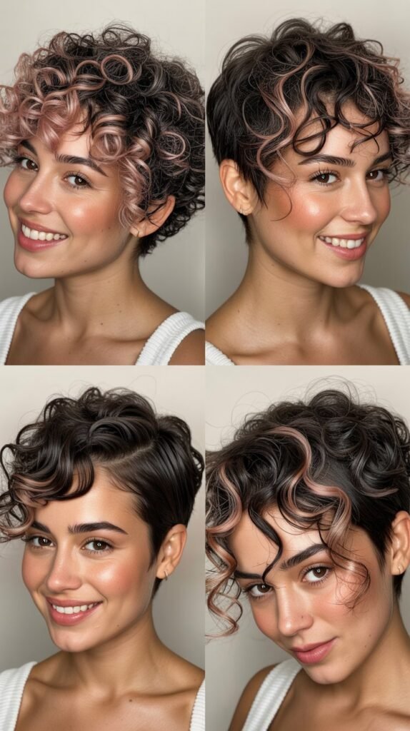 Champagne Pink Highlights on Tight Curly Pixie