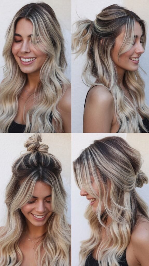 Ice Blonde Balayage with Dark Roots