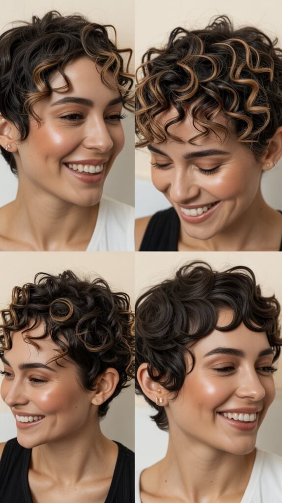  Bronze Highlights on Tight Curly Pixie