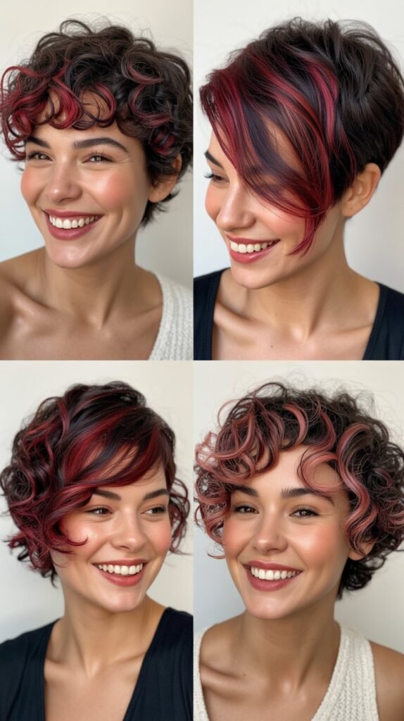 Red Velvet Highlights on Curly Pixie