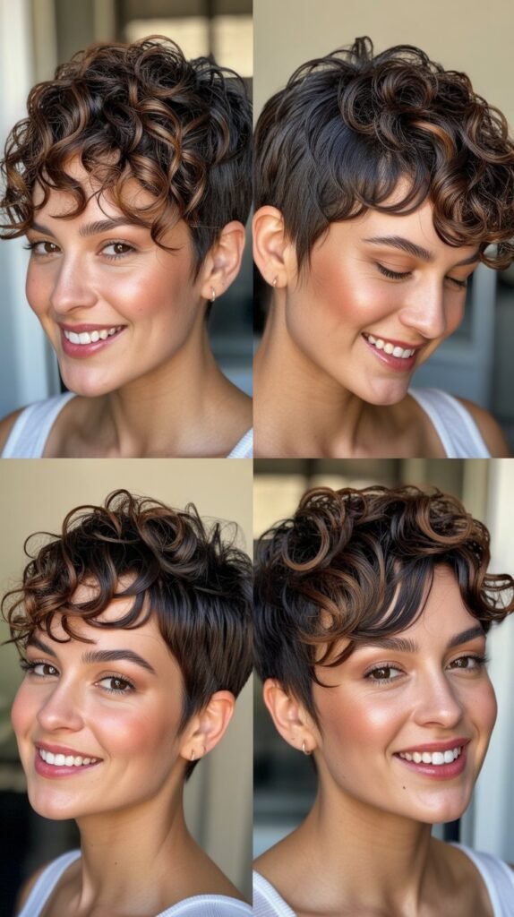 Espresso Brown Highlights on Tight Curly Pixie