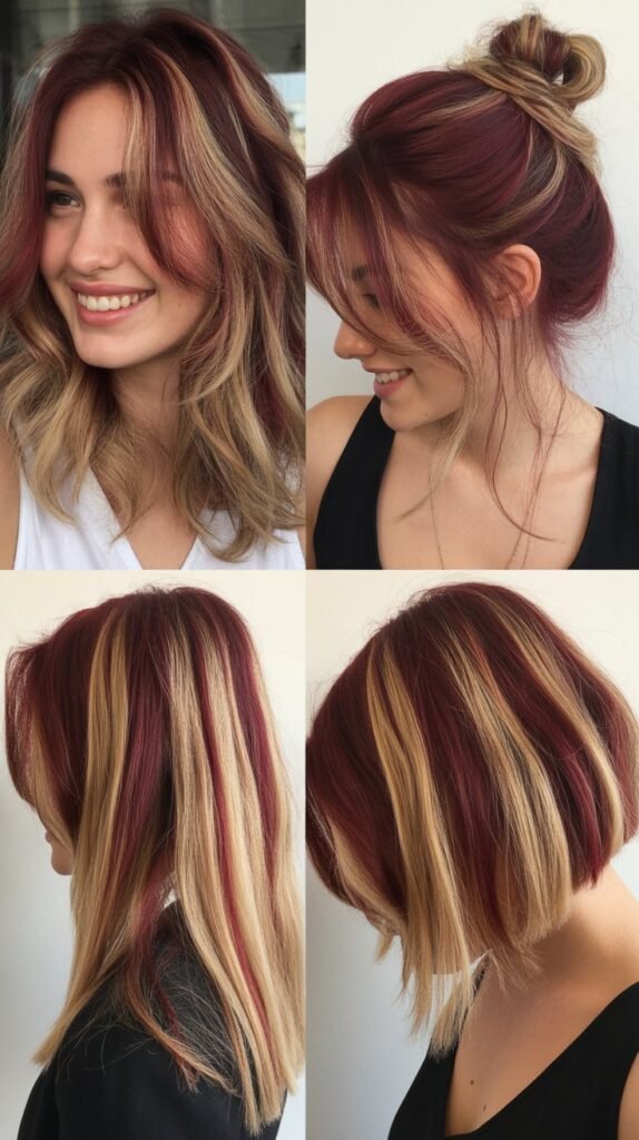 Burgundy and Blonde Dimensional Highlights