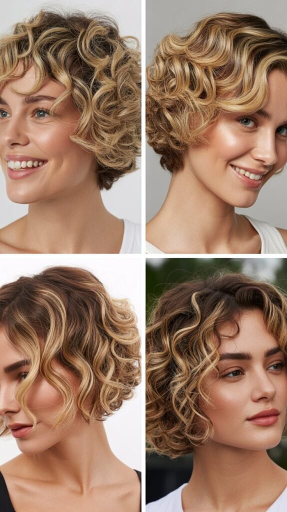  Buttery Blonde Highlights on Short Curly Bob