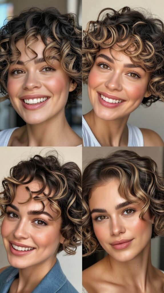 Praline Highlights on Short Curly Layers