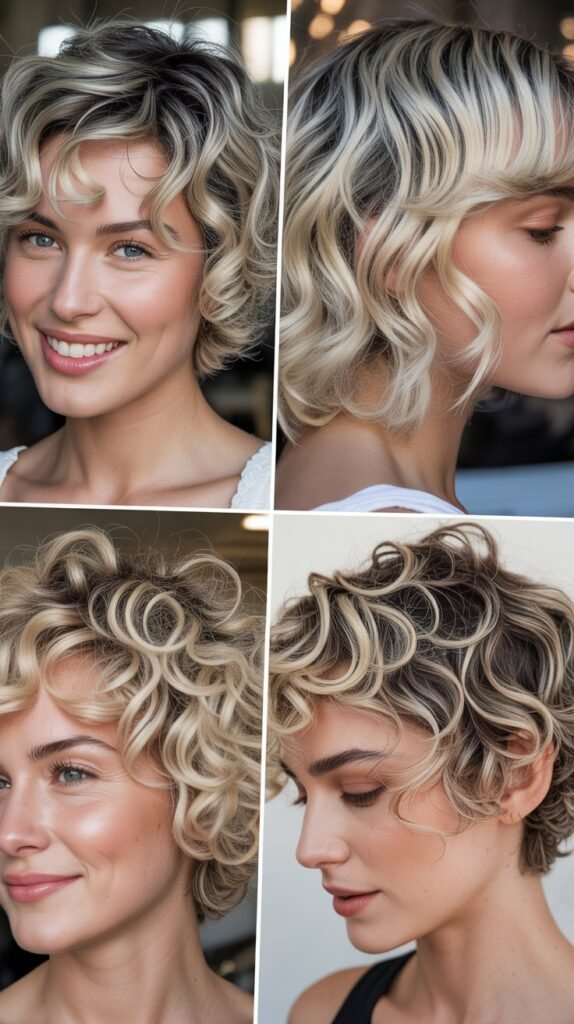  Icy Blonde Highlights on Short Curly Hair