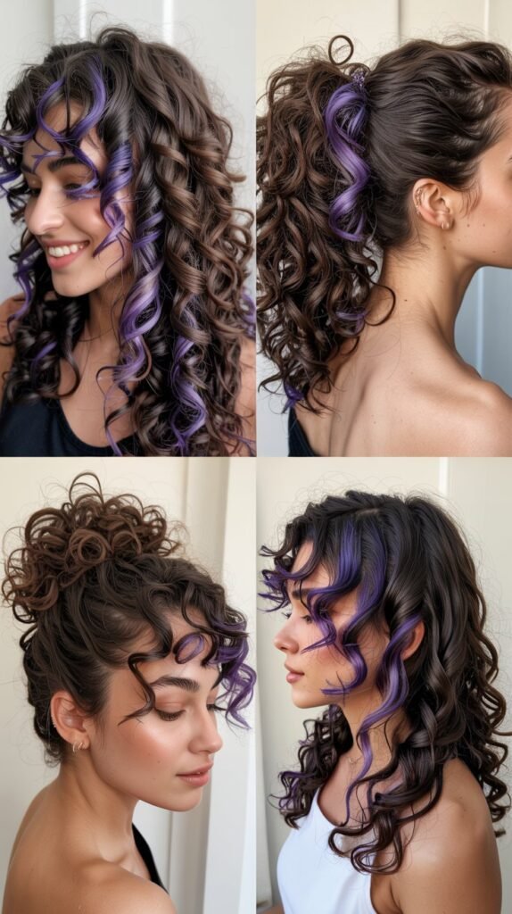Violet Highlights on Dark Brown Curls