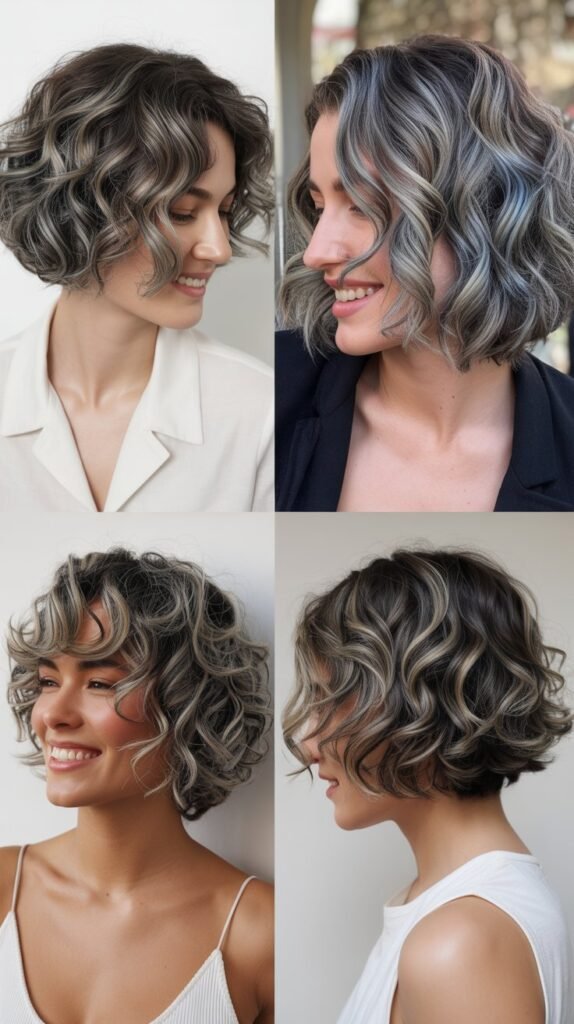 . Moonstone Highlights on Short Curly Bob