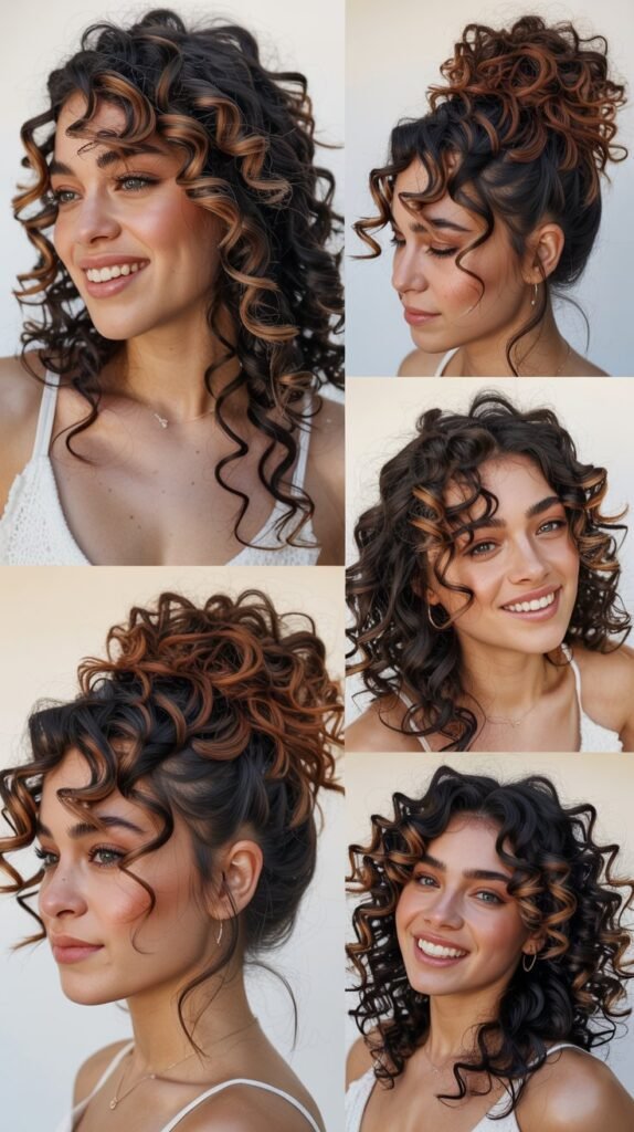 Copper Balayage on Black Curls