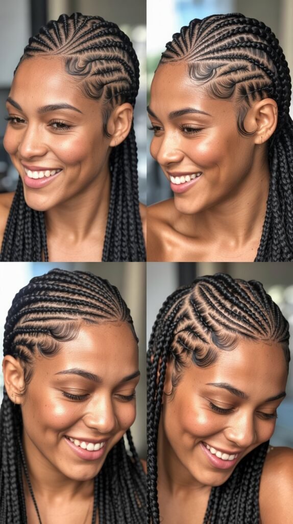 Asymmetric Cornrows With Burst Fade