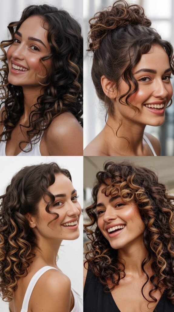 Mocha Highlights on Dark Brown Curls