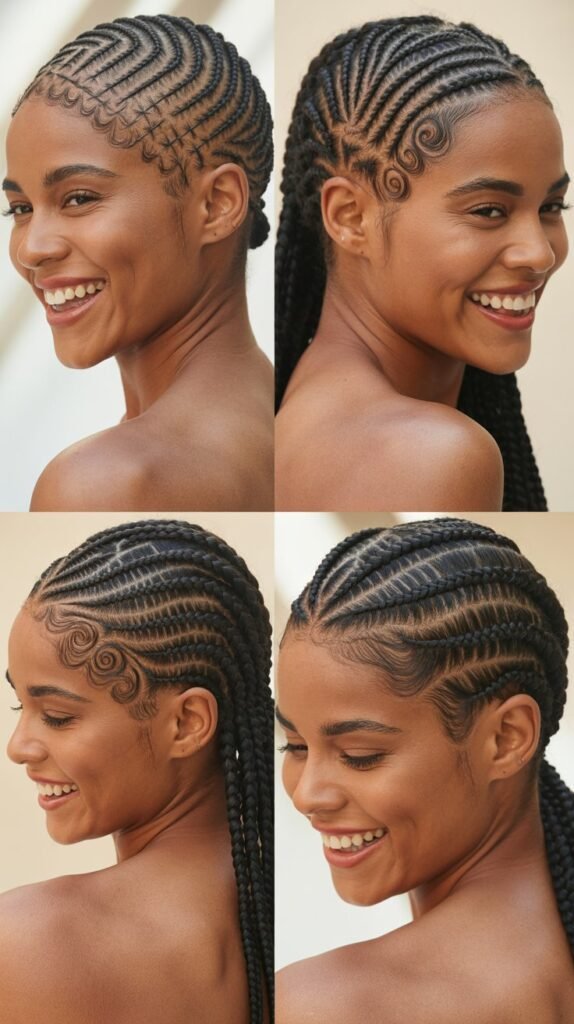 Geometric Cornrow Pattern With Bald Fade