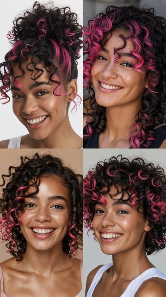 Neon Pink Highlights on Black Curls
