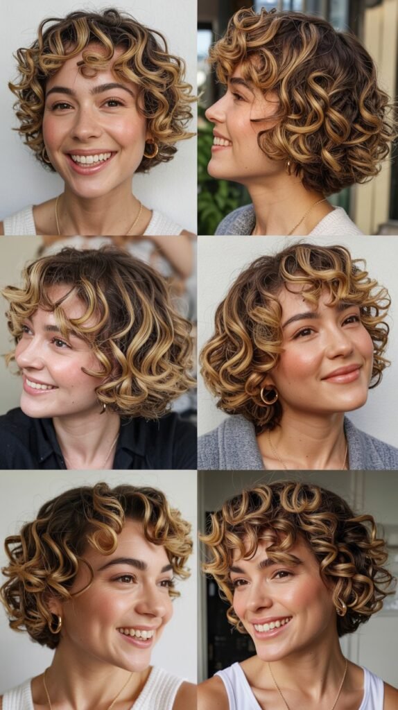 Classic Honey Blonde Highlights on Short Curls