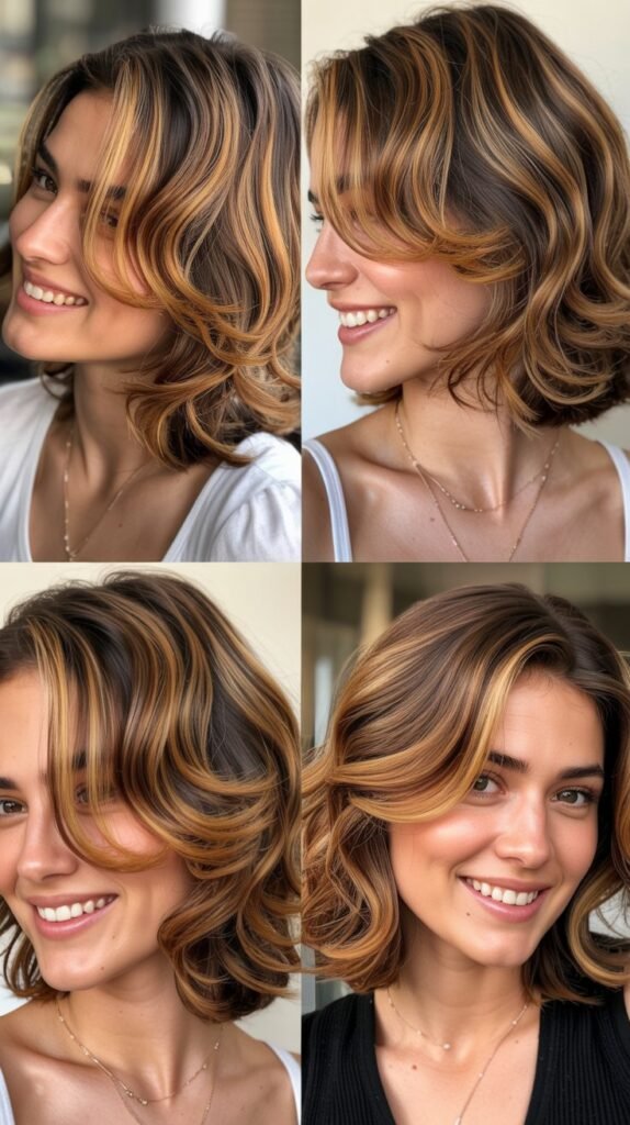  Honey Caramel Highlights with Bouncy Layered Bob
