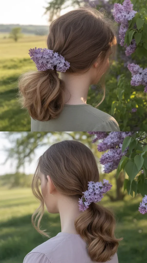 Loose Ponytail with Lilac Clusters