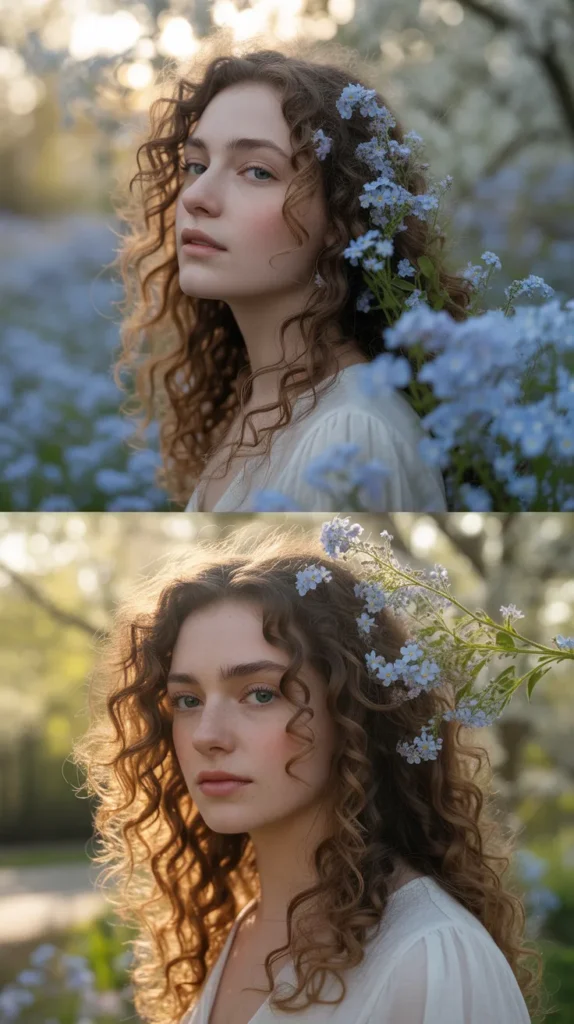 Loose Curls with Forget-Me-Nots