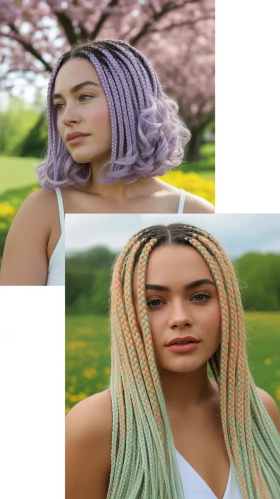 Box Braids with Spring Colors