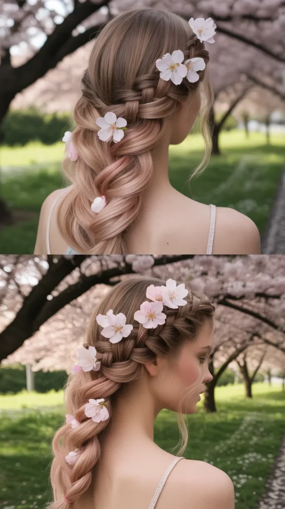  Waterfall Braid with Cherry Blossoms