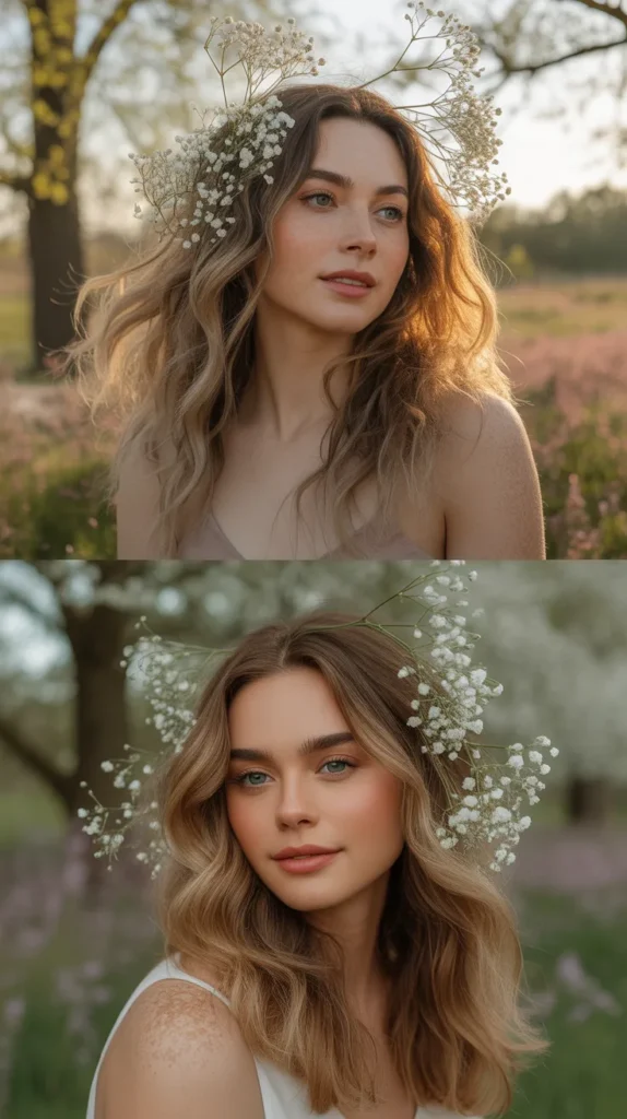  Loose Boho Waves with Baby's Breath