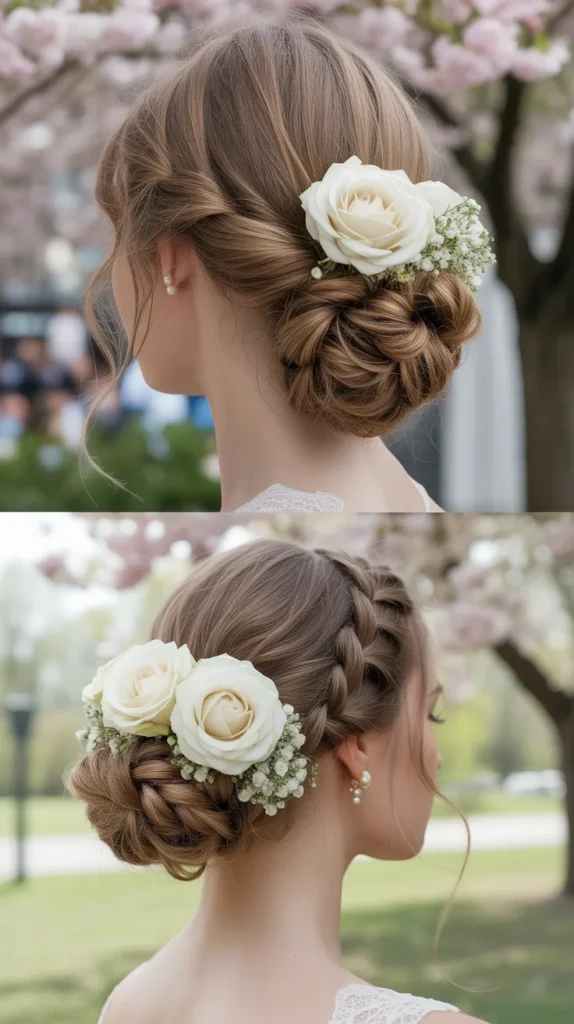 Classic Bridal Updo with White Roses