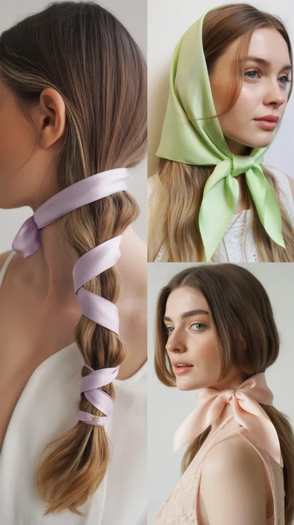 Straight Hair with a Ribbon or Scarf Accessory