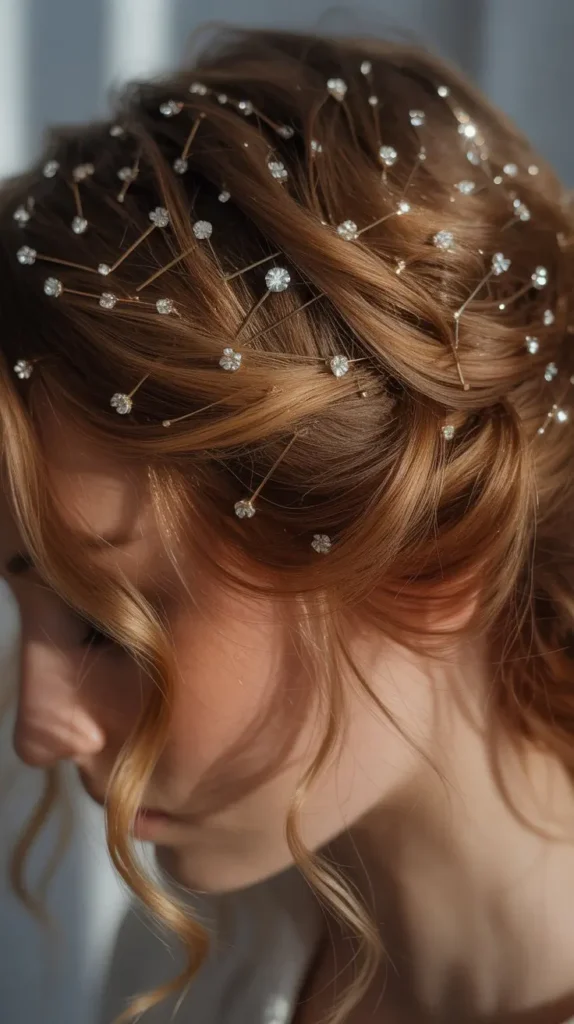 🌟 Embellished Hair with Scattered Crystal Pins