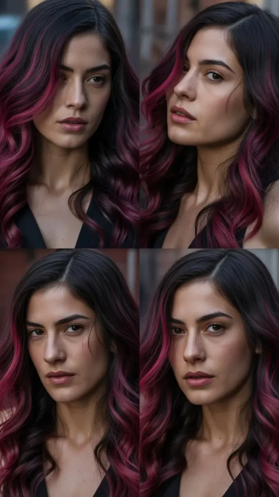 Dark Pink to Black Ombre Wig with Side Part