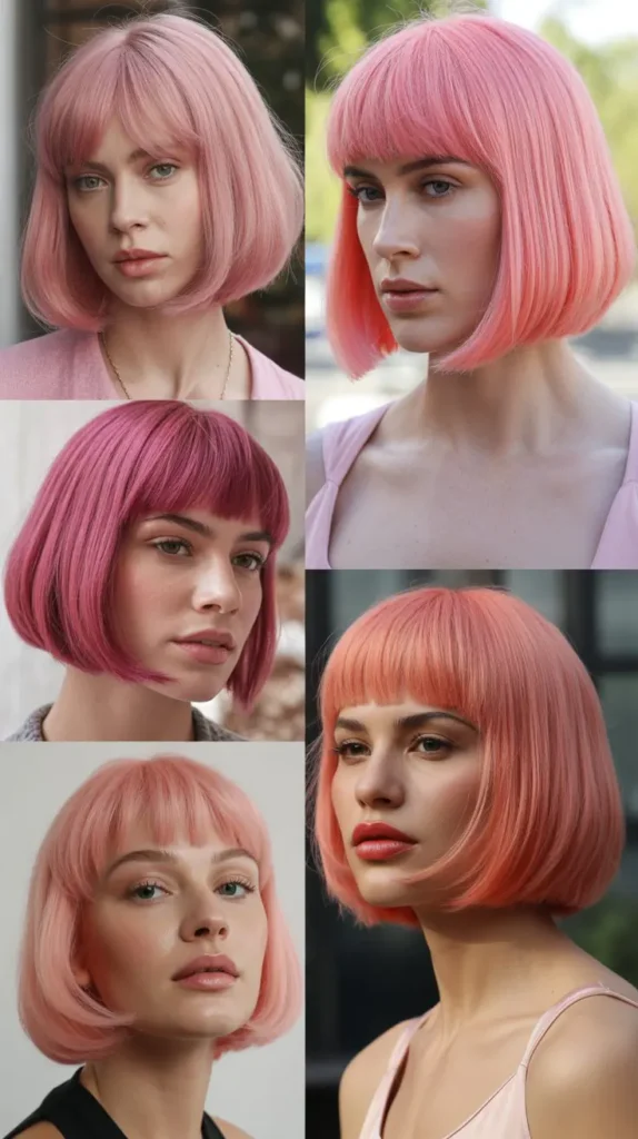 Sleek Pastel Pink Bob Wig