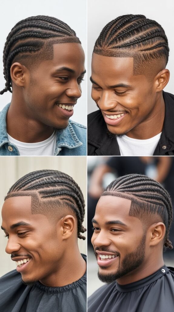 Curved Cornrows With Drop Fade